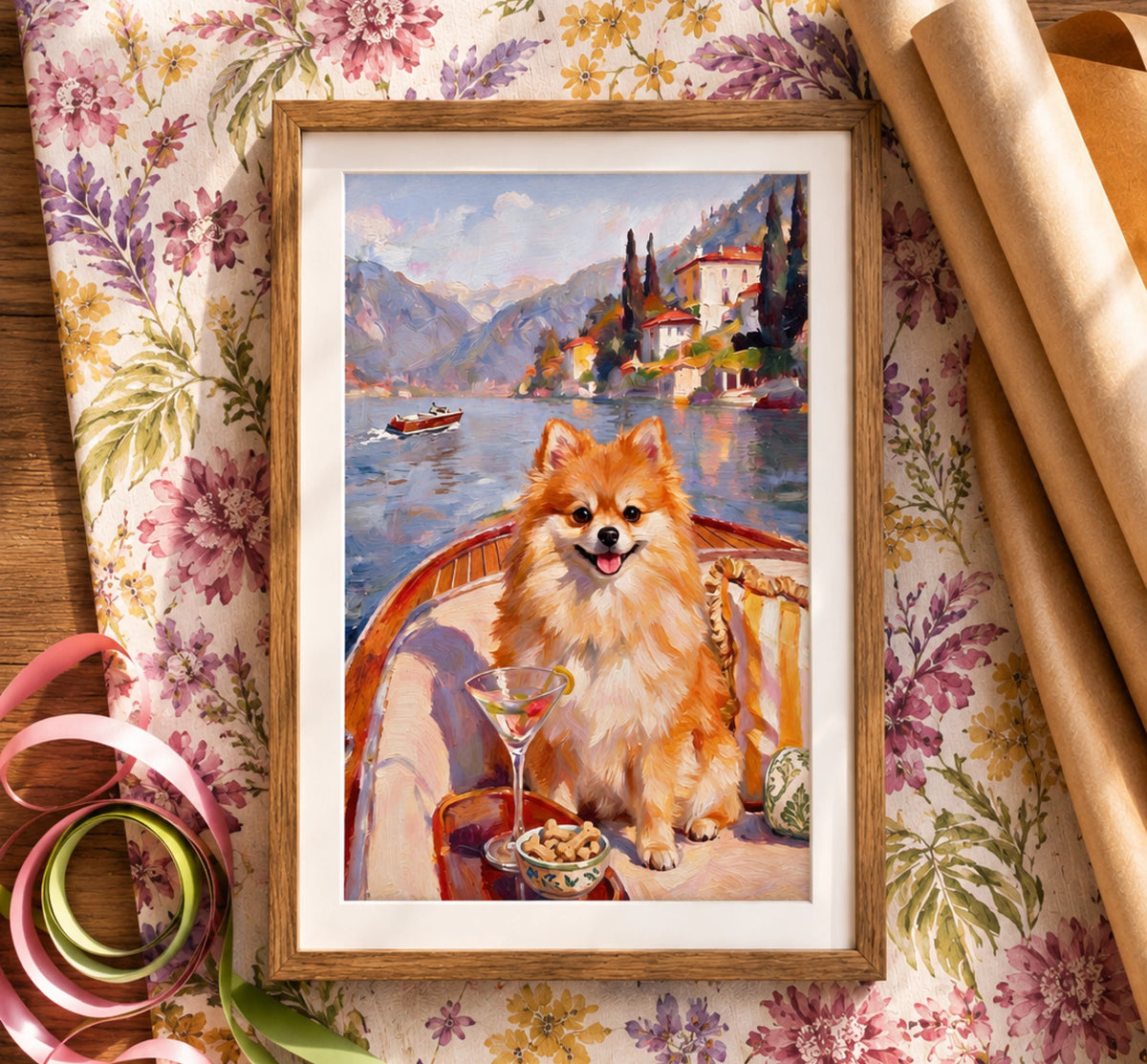 Framed pup portrait ready for gifting